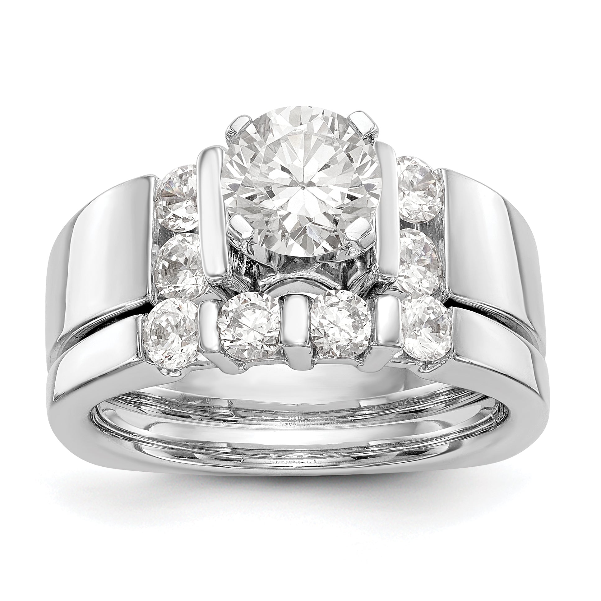 14K White Gold Diamond Peg Set CZ Engagement Ring