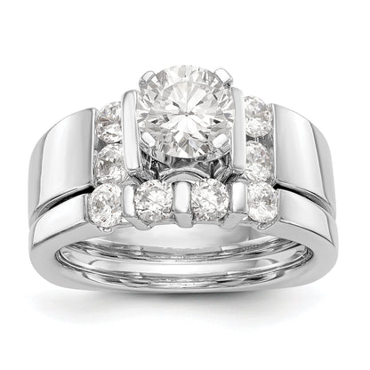 14K White Gold Diamond Peg Set CZ Engagement Ring