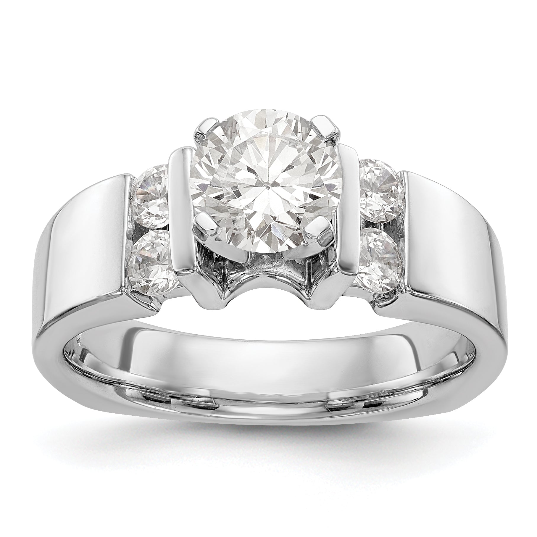 14K White Gold Diamond Peg Set CZ Engagement Ring