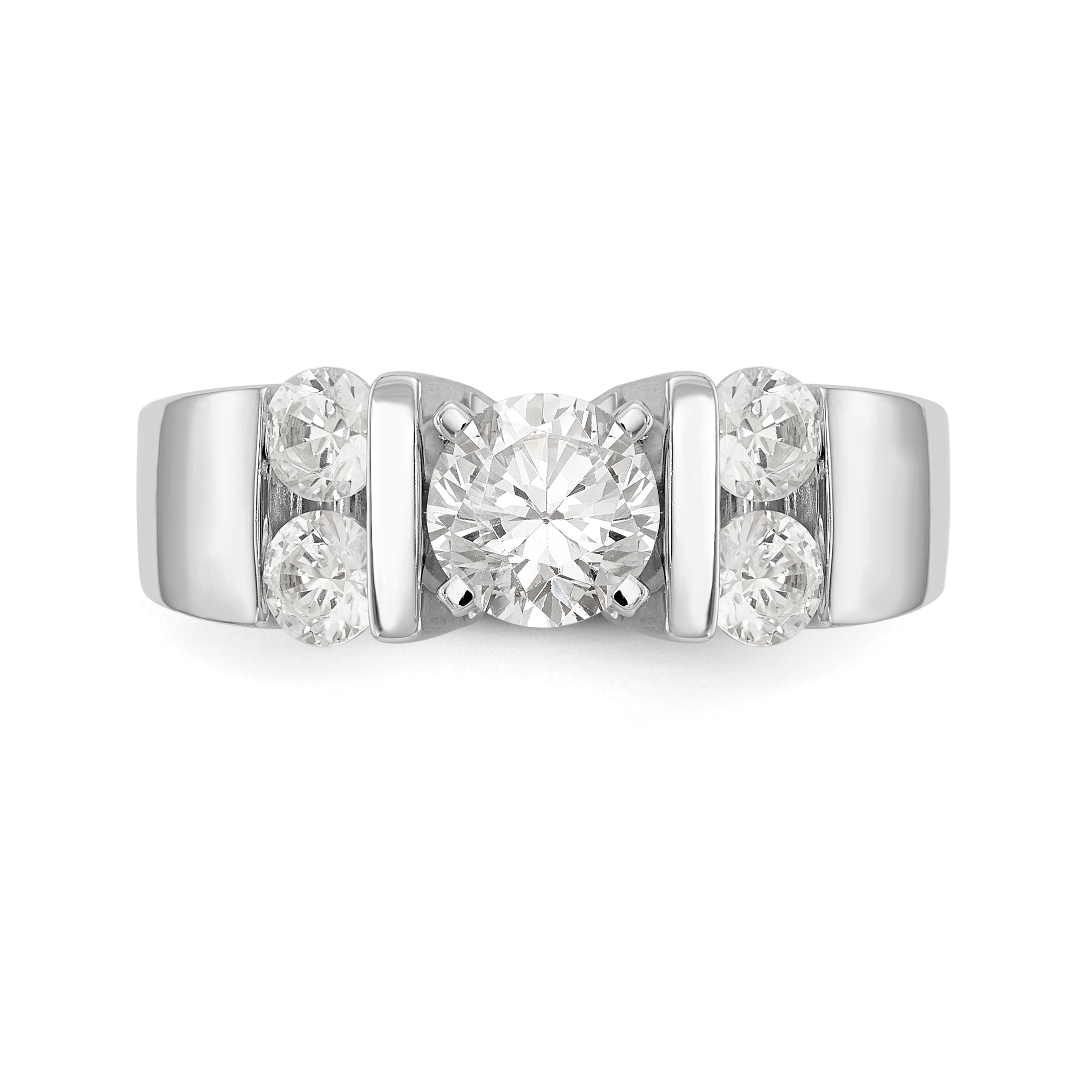 14K White Gold Diamond Peg Set CZ Engagement Ring