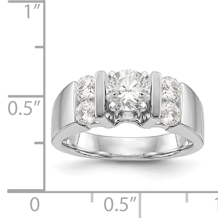 14K White Gold Diamond Peg Set CZ Engagement Ring