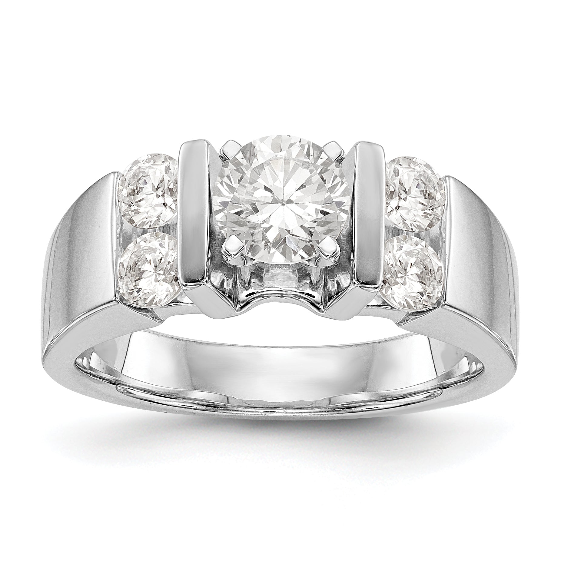 14K White Gold Diamond Peg Set CZ Engagement Ring