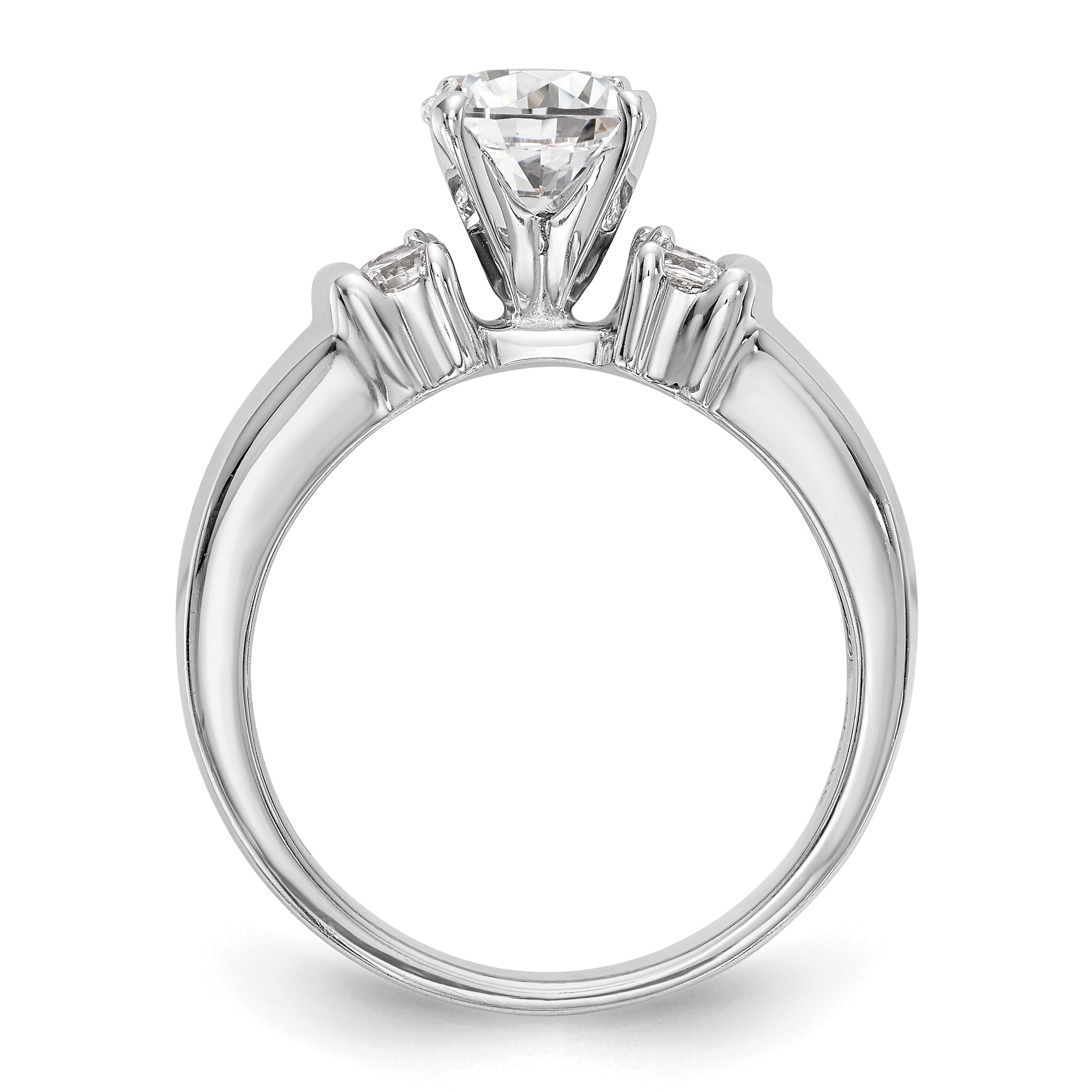 14K White Gold Diamond Peg Set CZ Engagement Ring