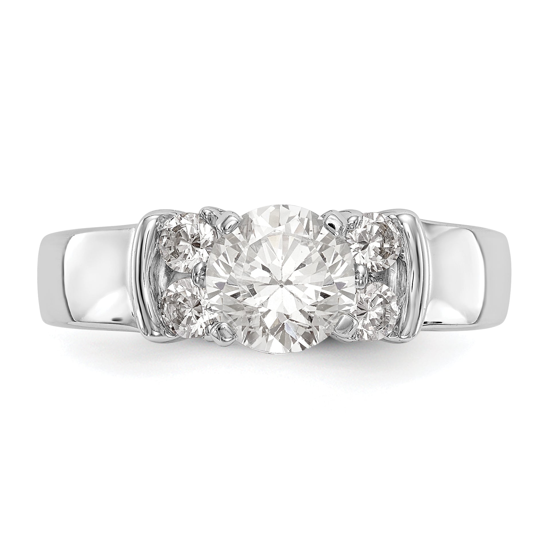 14K White Gold Diamond Peg Set CZ Engagement Ring