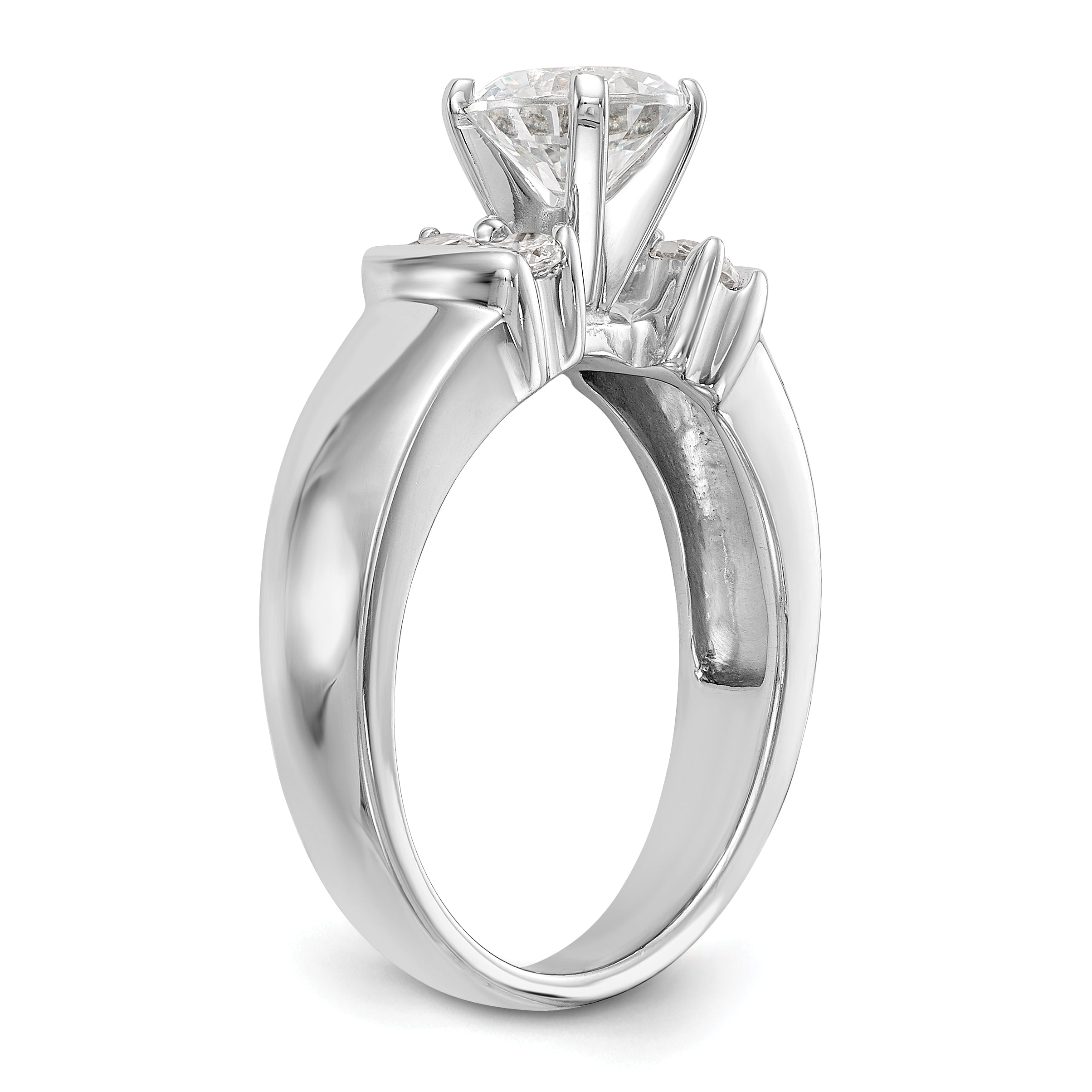 14K White Gold Diamond Peg Set CZ Engagement Ring