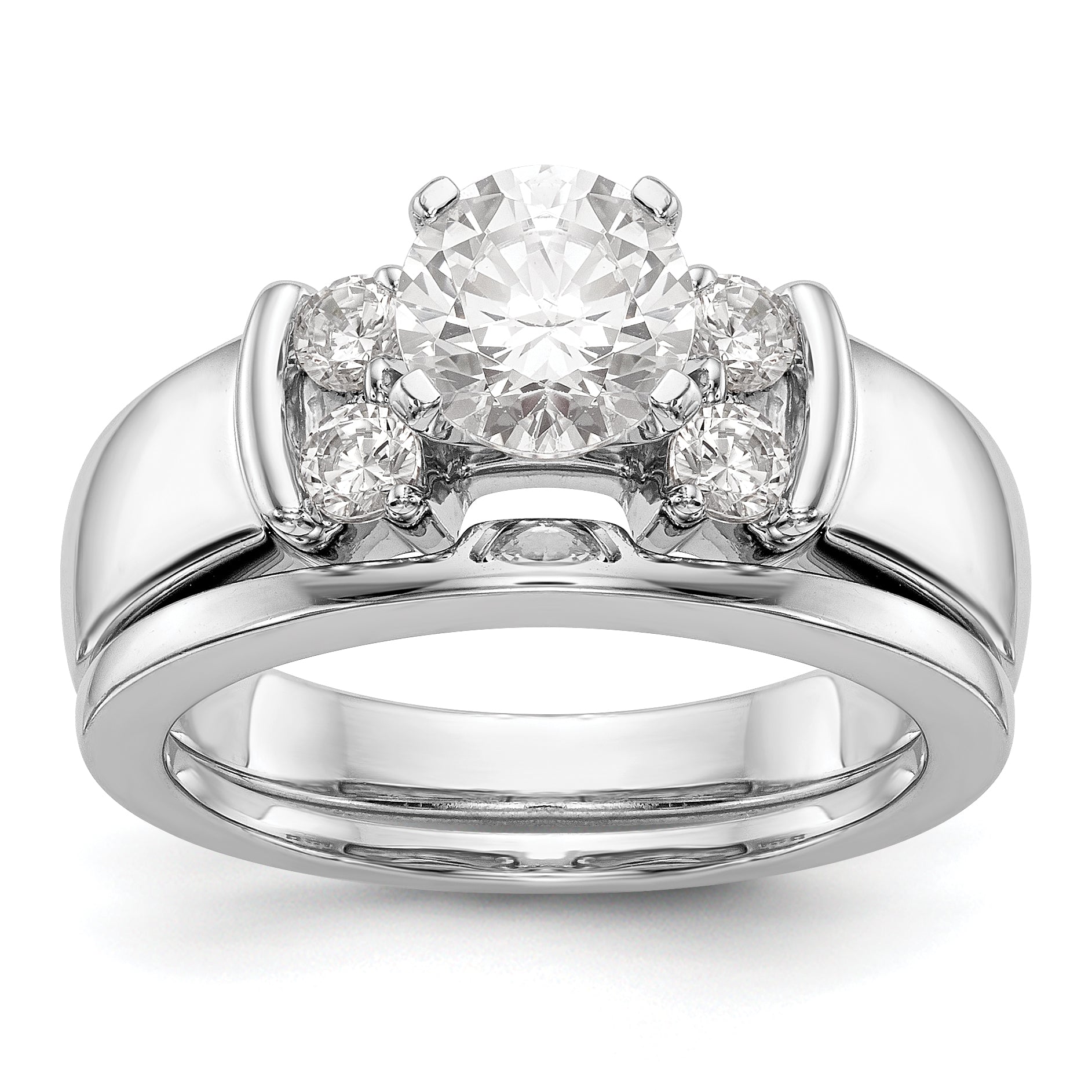 14K White Gold Diamond Peg Set CZ Engagement Ring