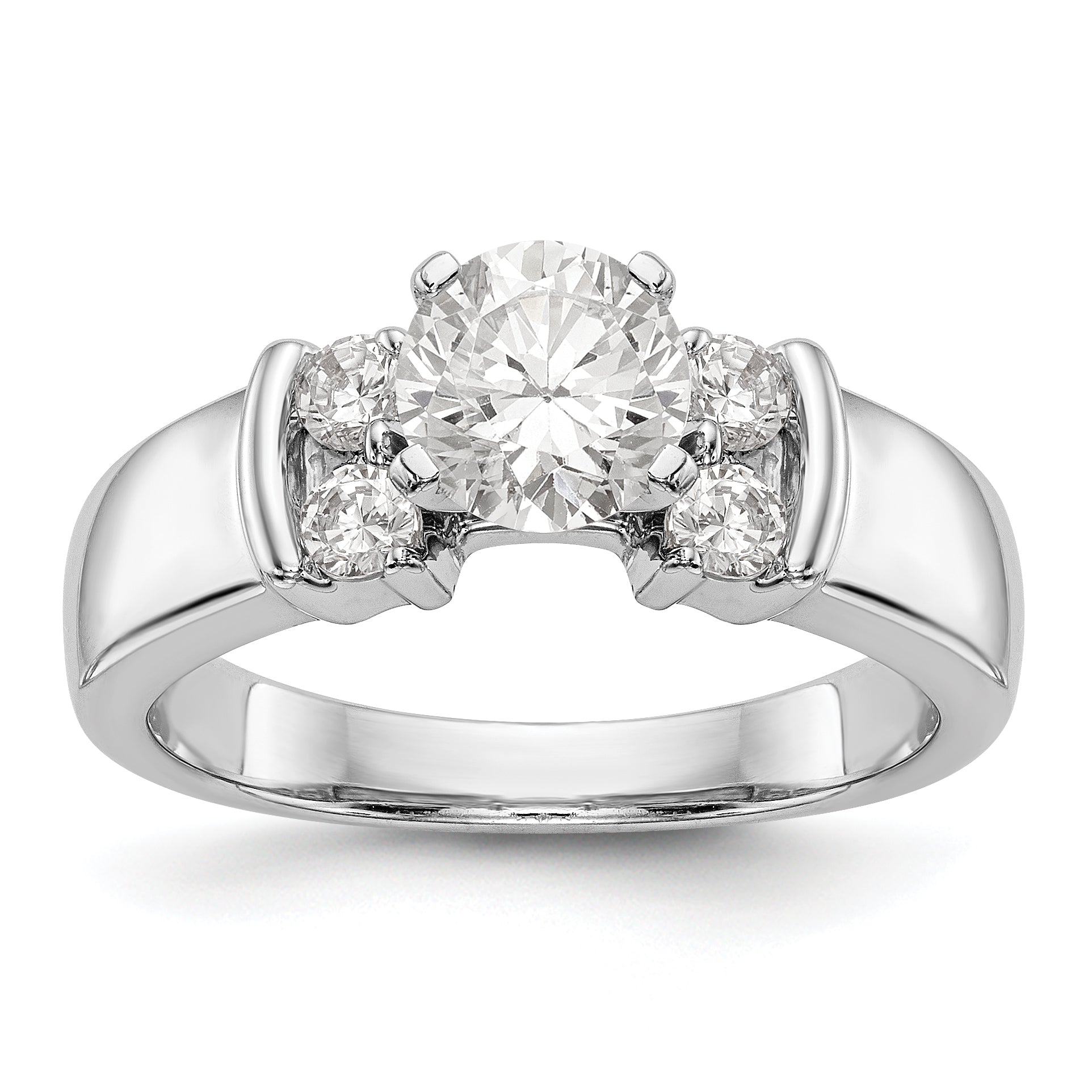 14K White Gold Diamond Peg Set CZ Engagement Ring