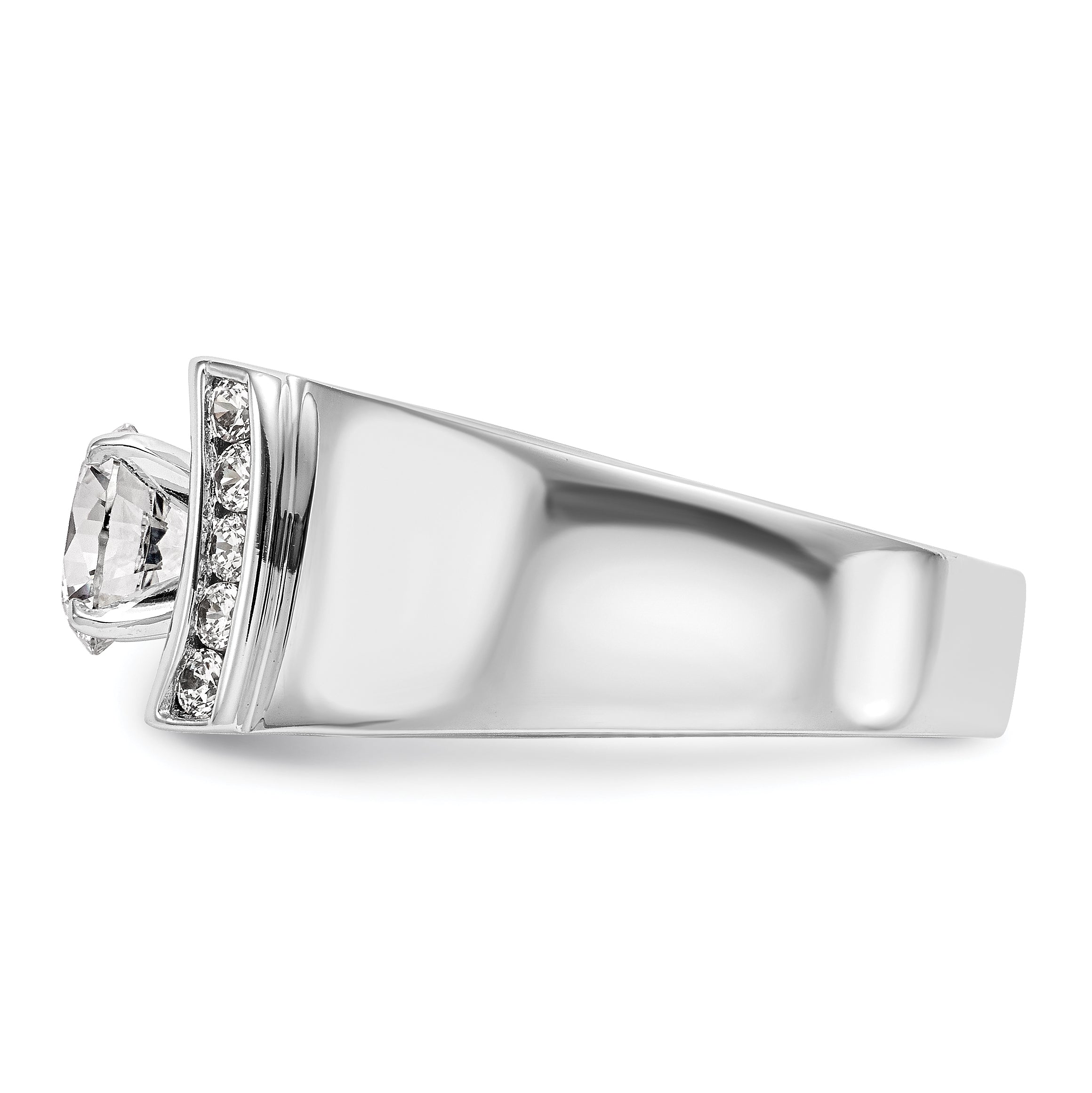14K White Gold Diamond Peg Set CZ Engagement Ring