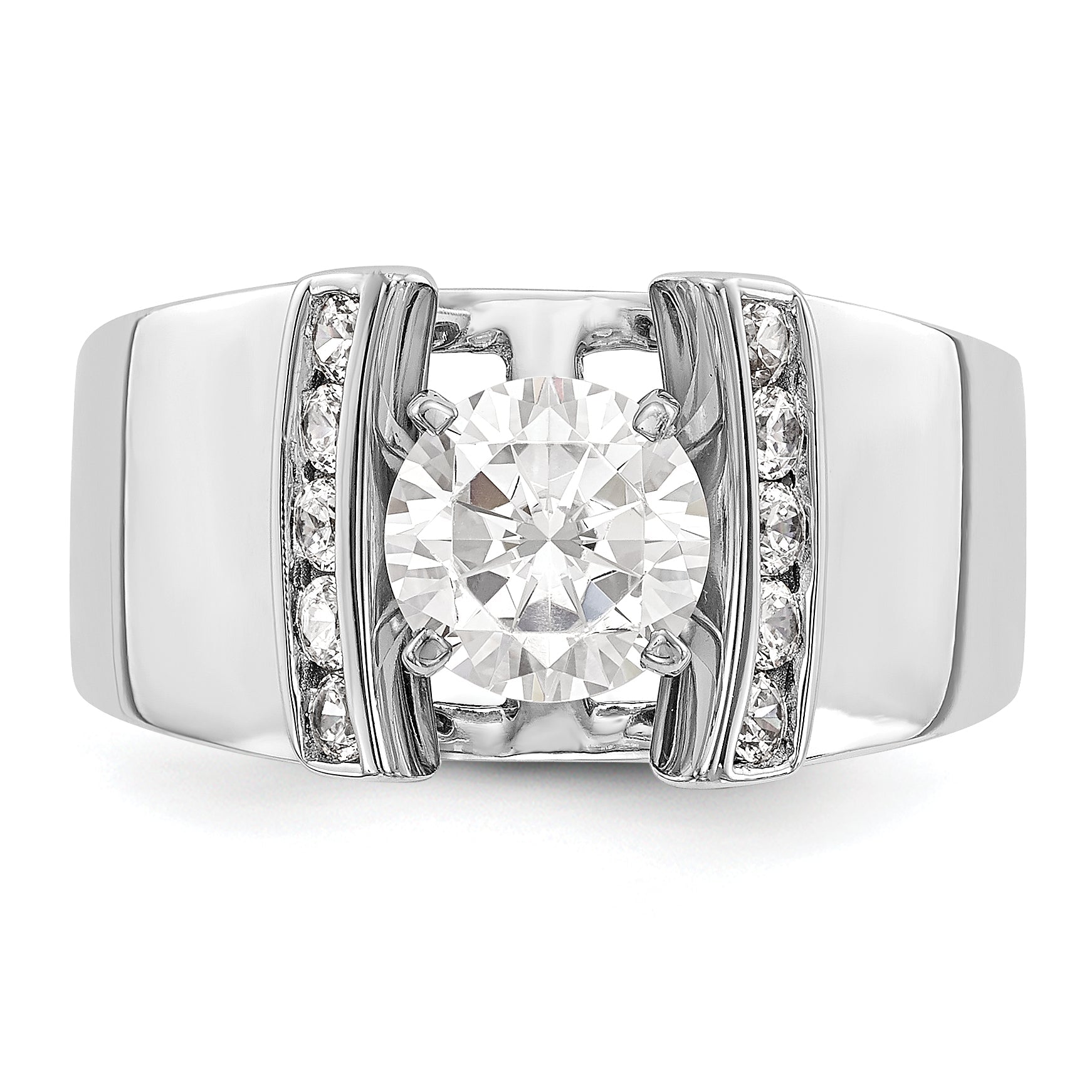 14K White Gold Diamond Peg Set CZ Engagement Ring