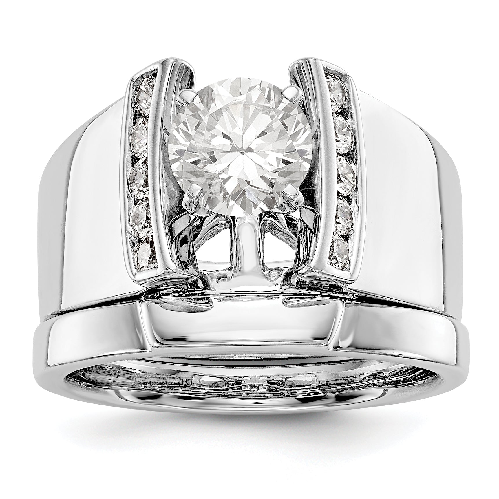 14K White Gold Diamond Peg Set CZ Engagement Ring