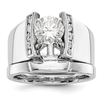 14K White Gold Diamond Peg Set CZ Engagement Ring