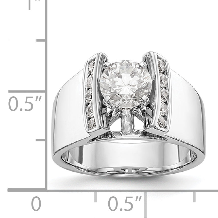 14K White Gold Diamond Peg Set CZ Engagement Ring