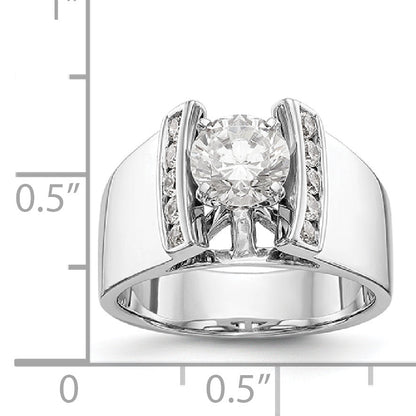 14K White Gold Diamond Peg Set CZ Engagement Ring