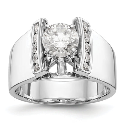 14K White Gold Diamond Peg Set CZ Engagement Ring