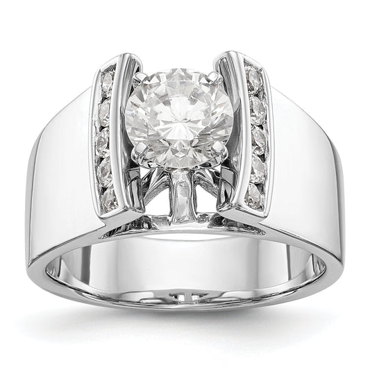 14K White Gold Diamond Peg Set CZ Engagement Ring