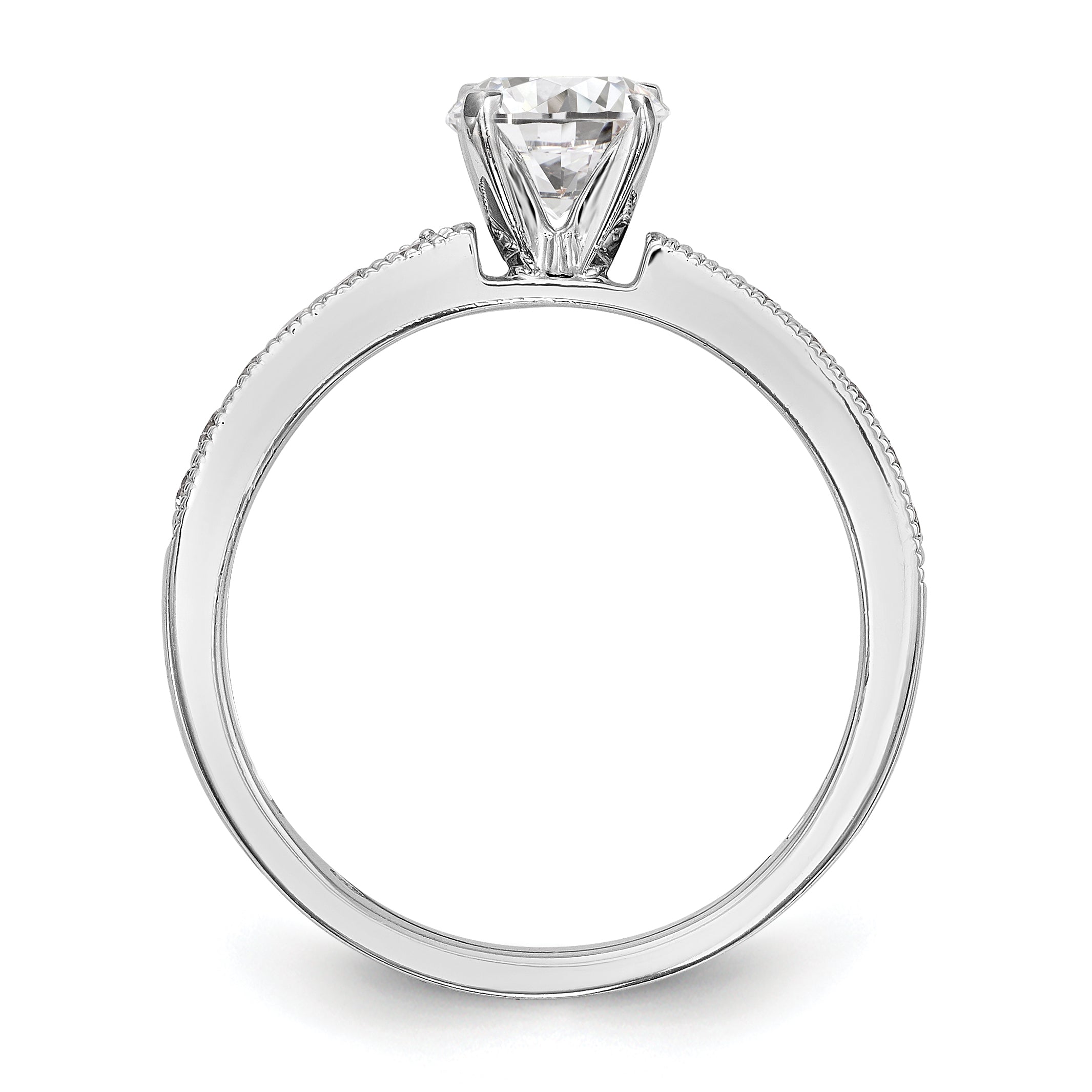 14K White Gold Diamond Peg Set CZ Engagement Ring