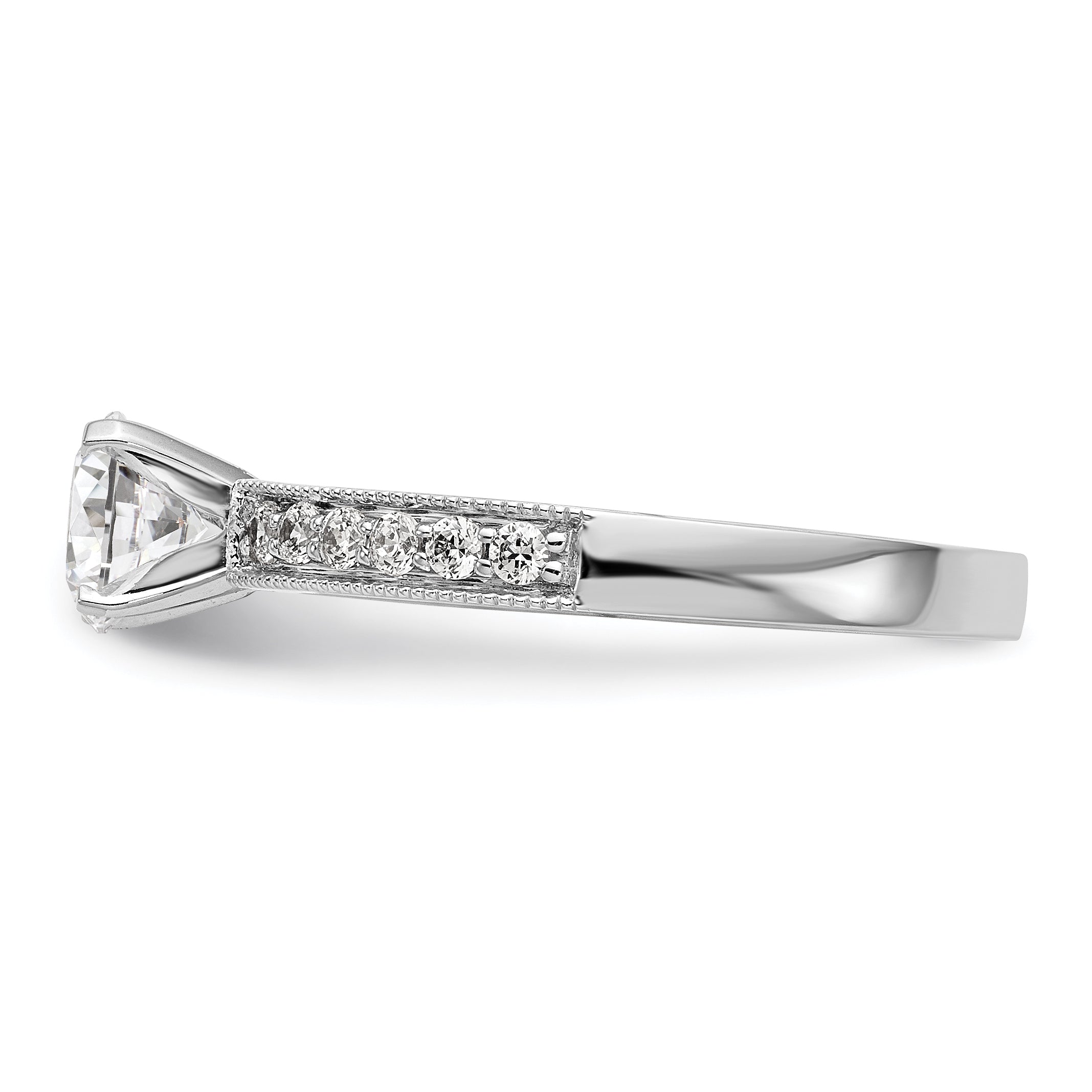 14K White Gold Diamond Peg Set CZ Engagement Ring