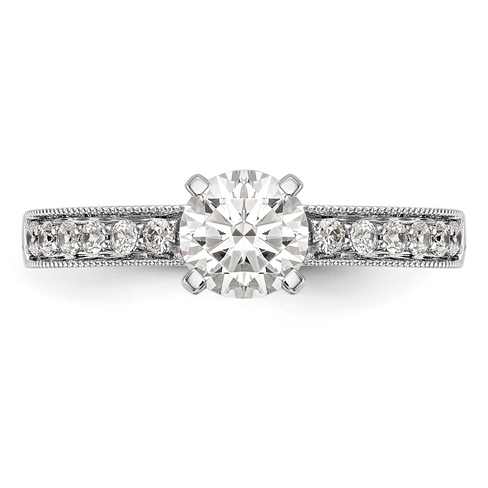 14K White Gold Diamond Peg Set CZ Engagement Ring