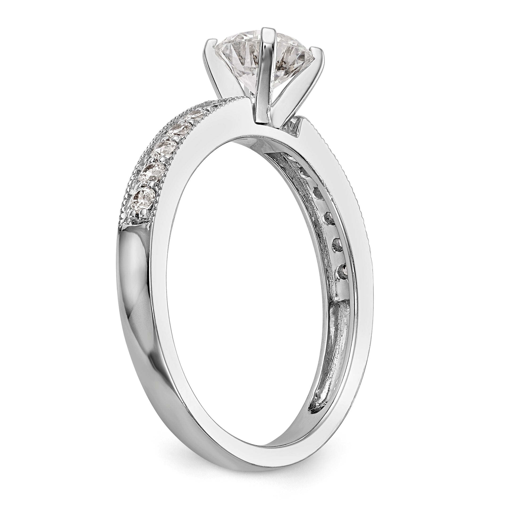 14K White Gold Diamond Peg Set CZ Engagement Ring
