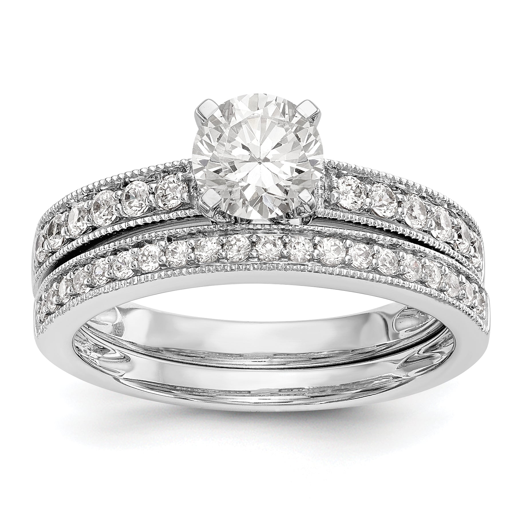 14K White Gold Diamond Peg Set CZ Engagement Ring