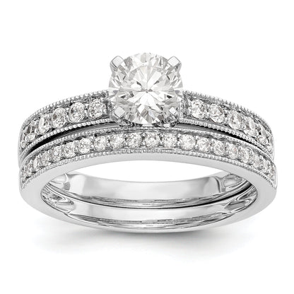 14K White Gold Diamond Peg Set CZ Engagement Ring