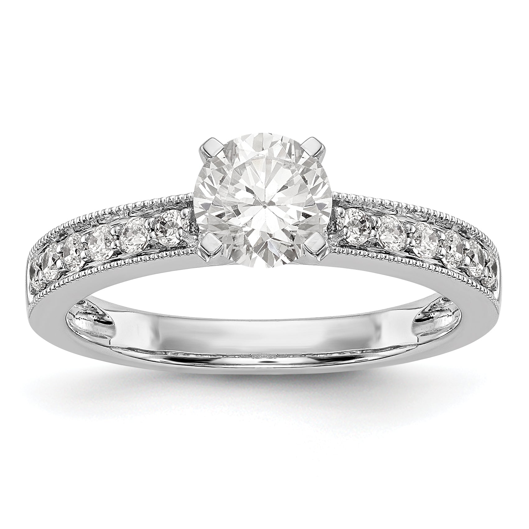 14K White Gold Diamond Peg Set CZ Engagement Ring