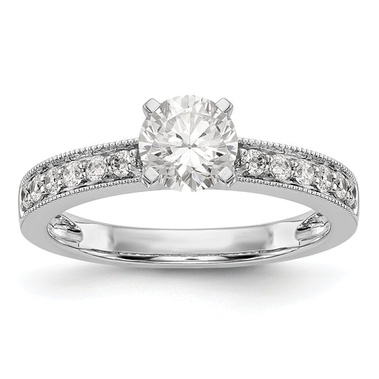 14K White Gold Diamond Peg Set CZ Engagement Ring