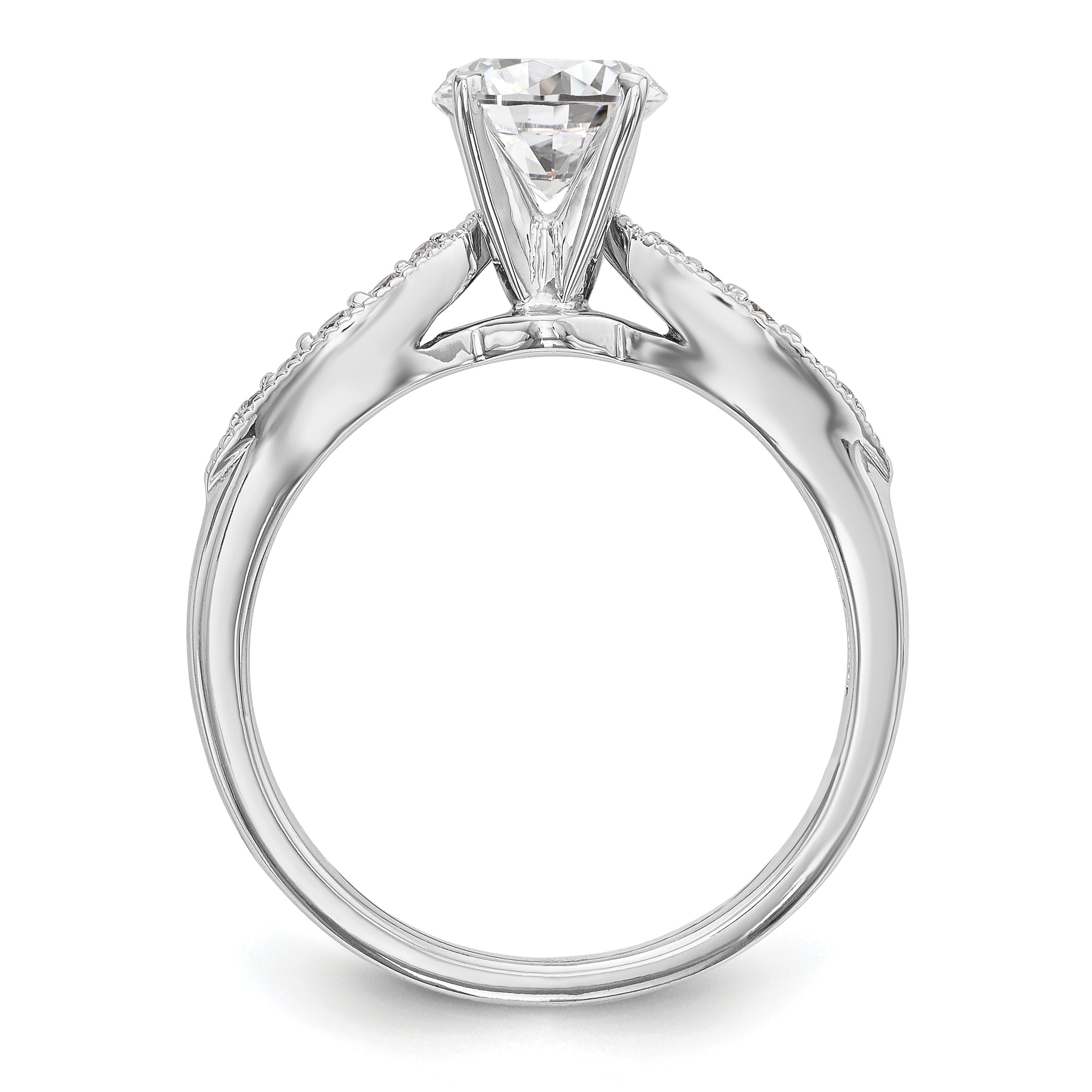 14K White Gold Diamond Peg Set CZ Engagement Ring