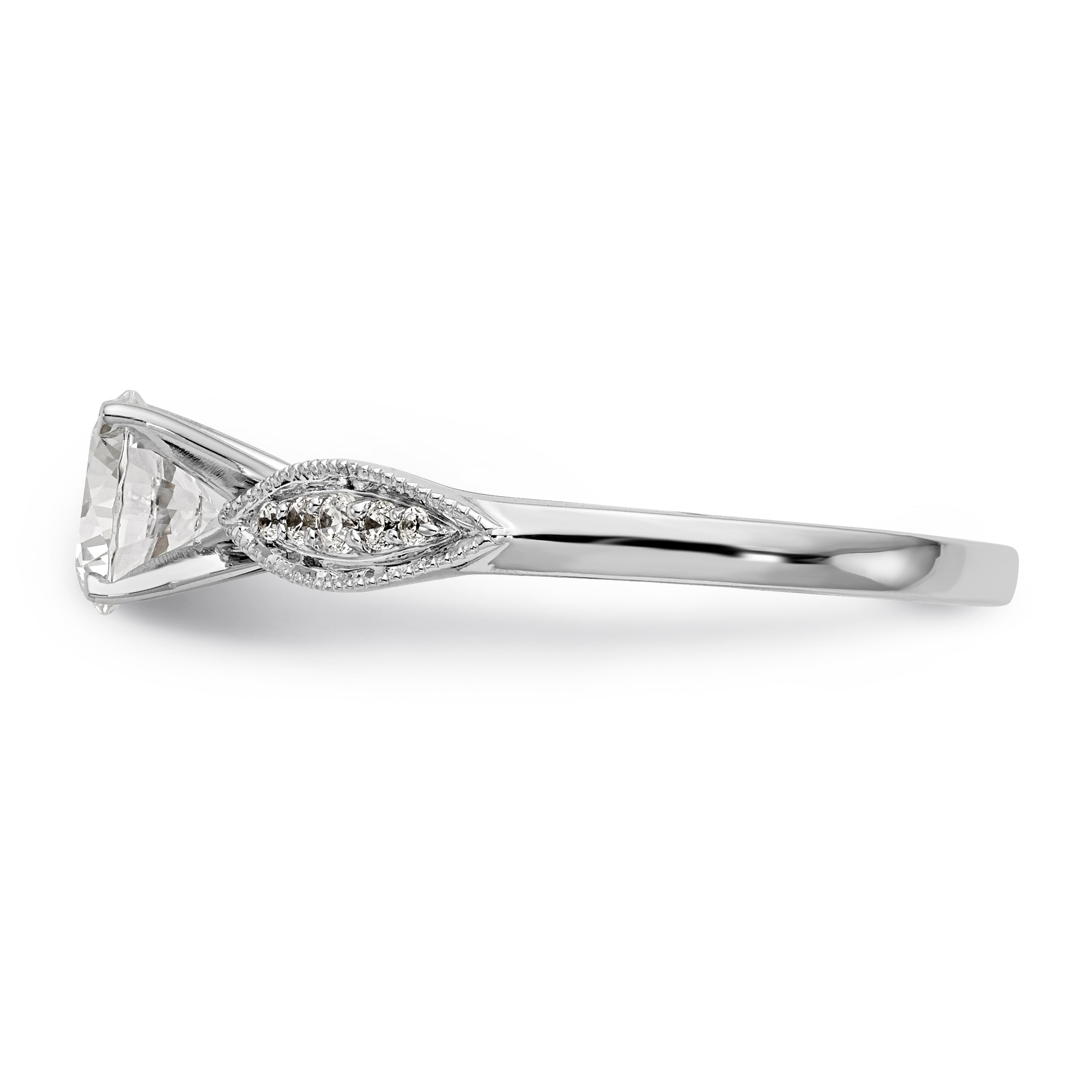 14K White Gold Diamond Peg Set CZ Engagement Ring