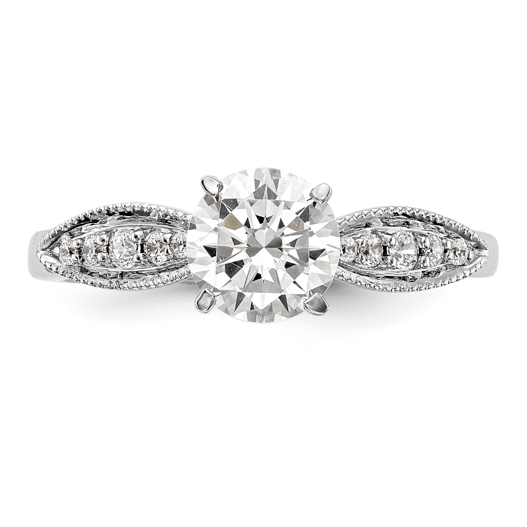 14K White Gold Diamond Peg Set CZ Engagement Ring