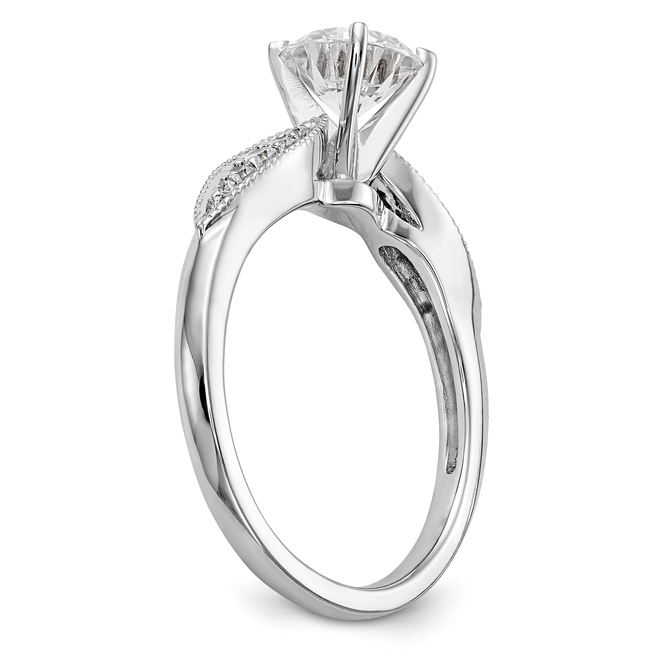 14K White Gold Diamond Peg Set CZ Engagement Ring