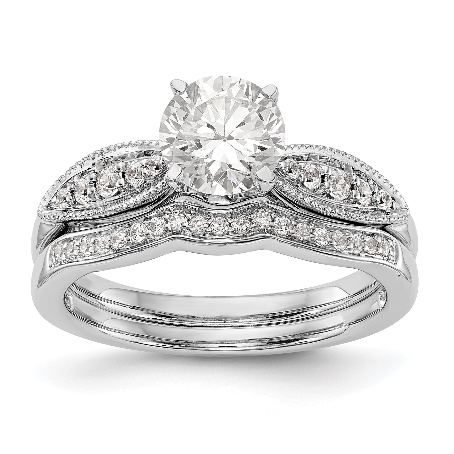 14K White Gold Diamond Peg Set CZ Engagement Ring