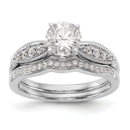 14K White Gold Diamond Peg Set CZ Engagement Ring