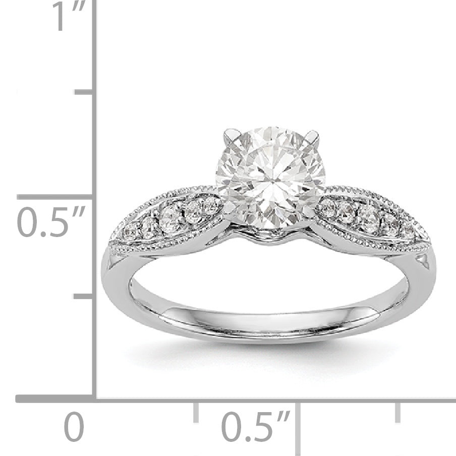 14K White Gold Diamond Peg Set CZ Engagement Ring