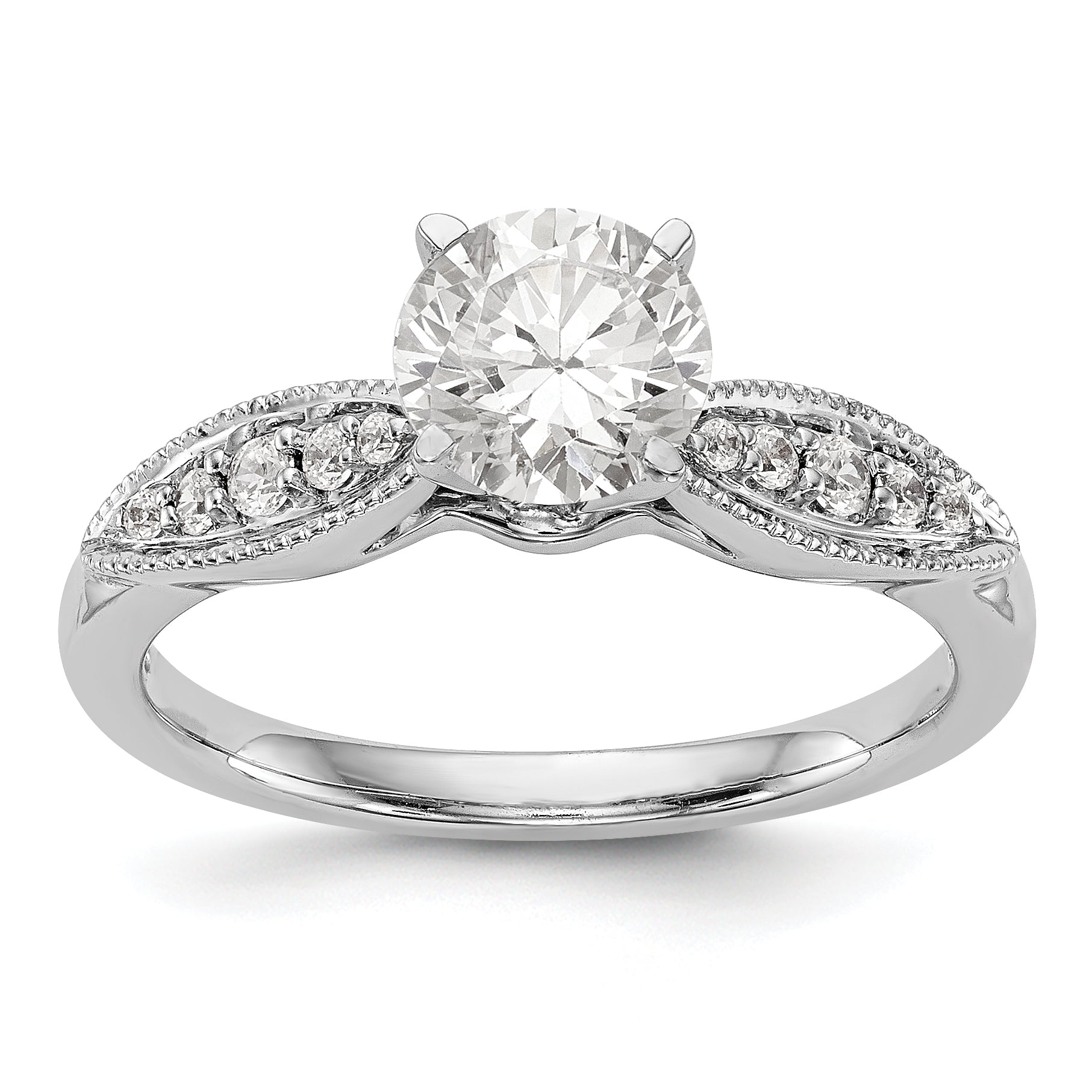 14K White Gold Diamond Peg Set CZ Engagement Ring