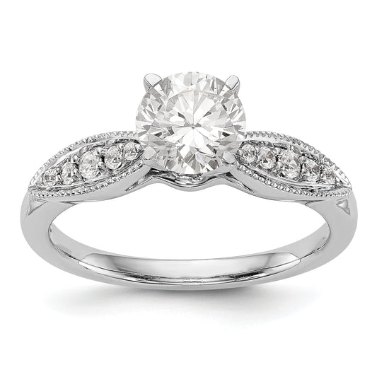 14K White Gold Diamond Peg Set CZ Engagement Ring
