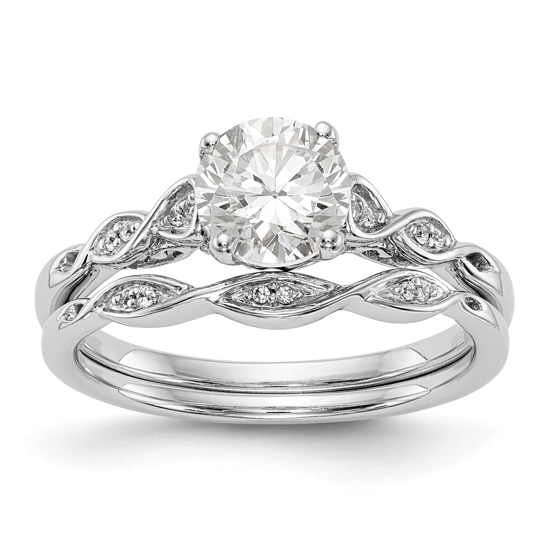 14K White Gold Peg Set Simulated Diamond Engagement Ring