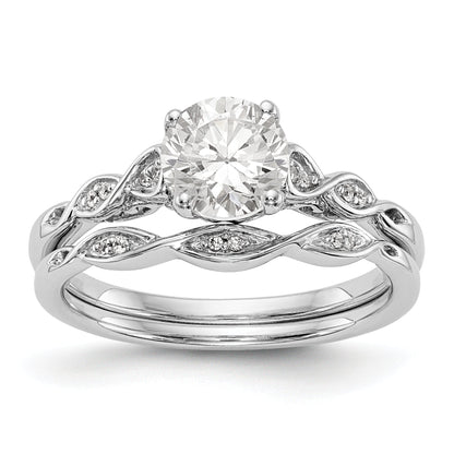 14K White Gold Peg Set Simulated Diamond Engagement Ring
