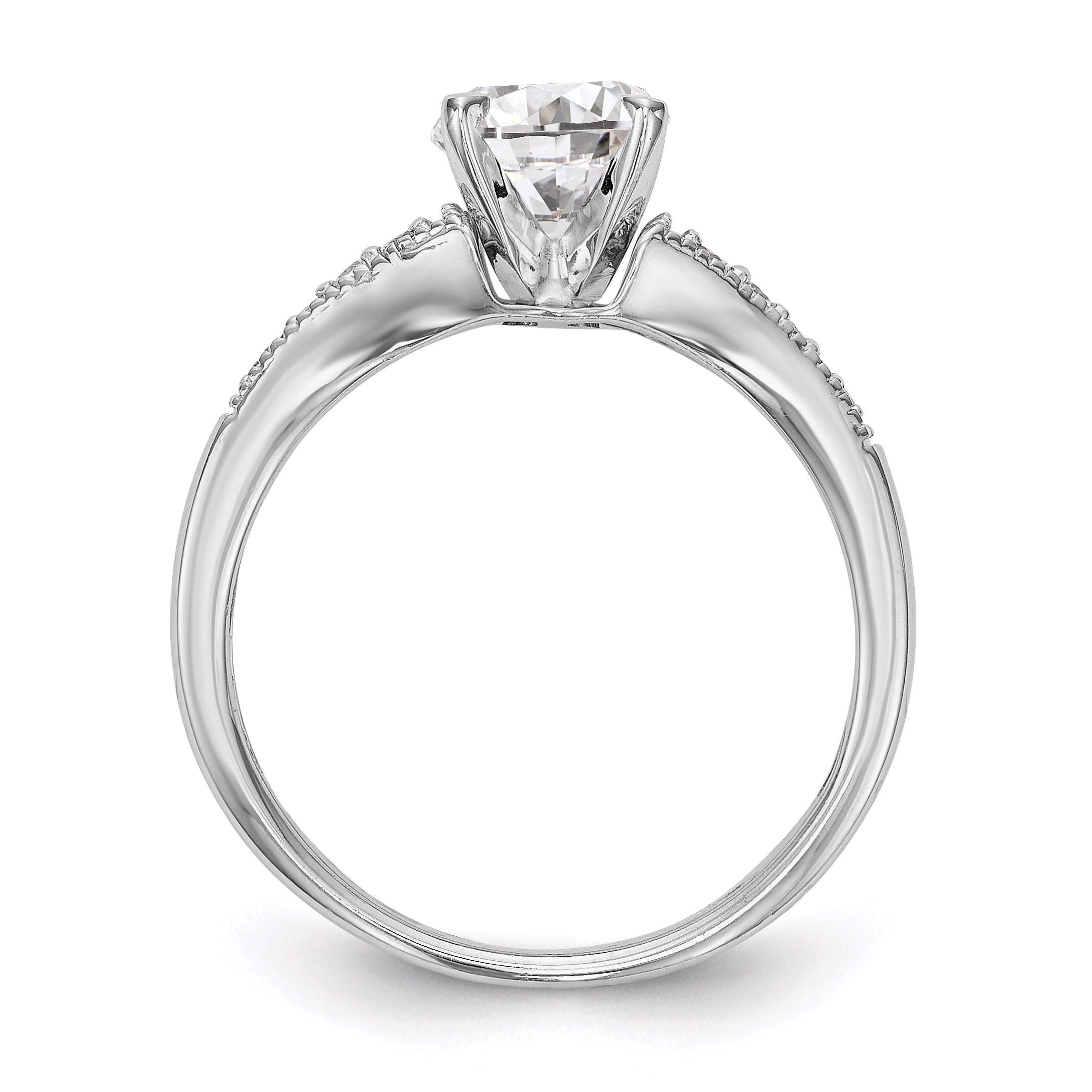 14K White Gold Diamond Peg Set CZ Engagement Ring
