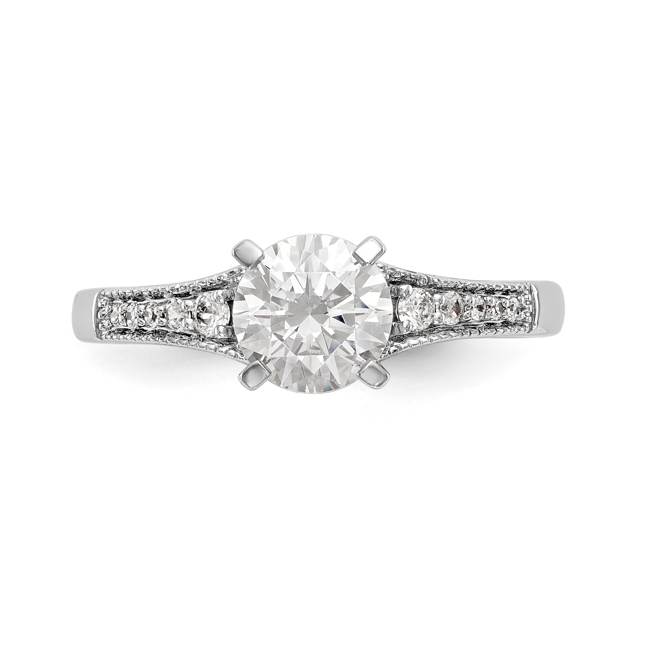 14K White Gold Diamond Peg Set CZ Engagement Ring