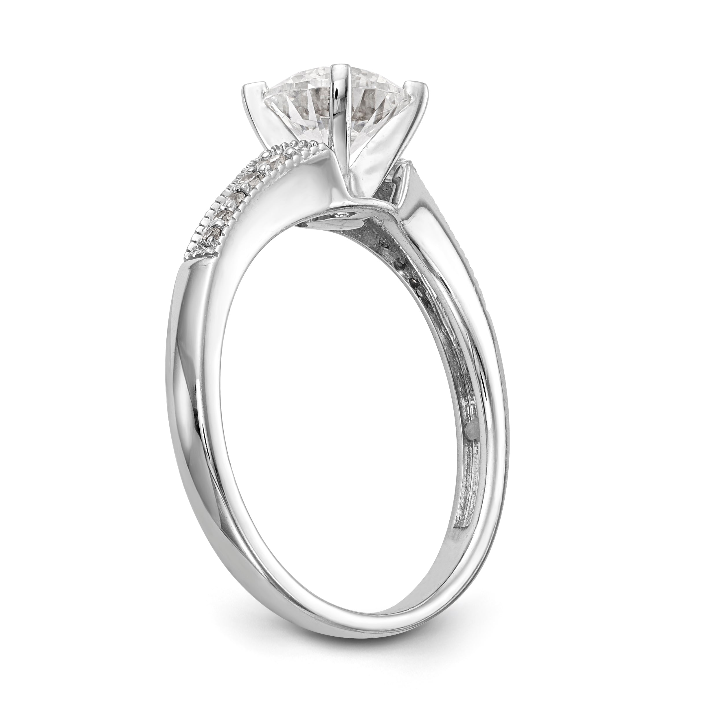14K White Gold Diamond Peg Set CZ Engagement Ring