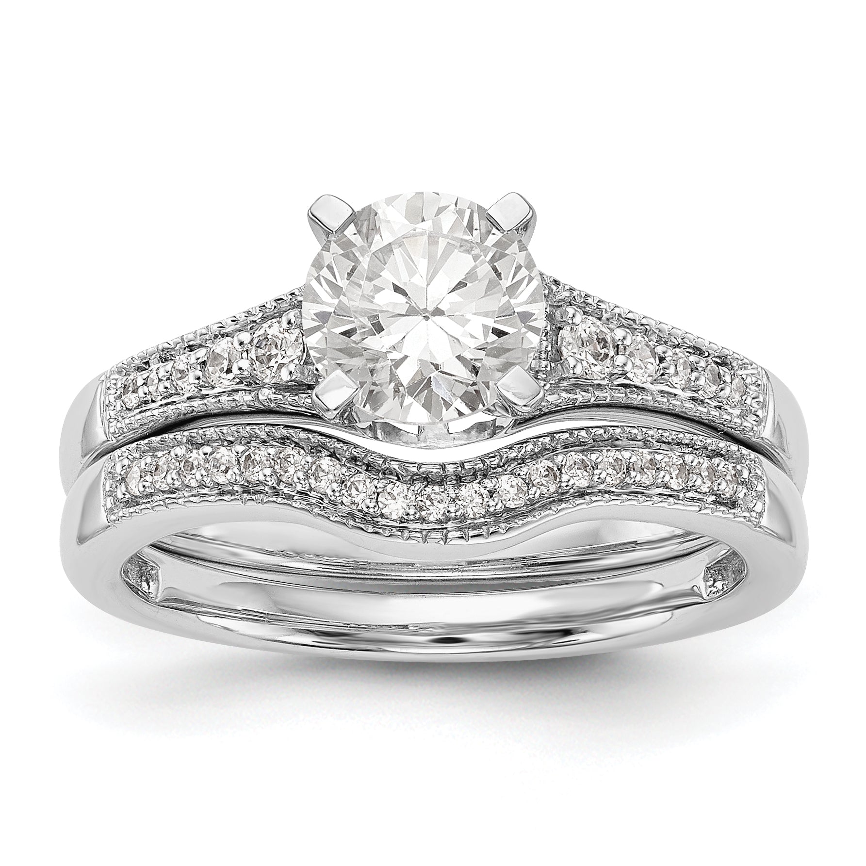 14K White Gold Diamond Peg Set CZ Engagement Ring