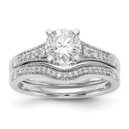 14K White Gold Diamond Peg Set CZ Engagement Ring