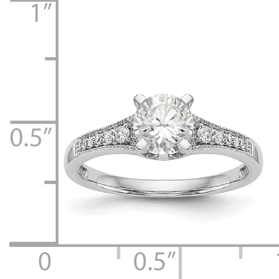 14K White Gold Diamond Peg Set CZ Engagement Ring