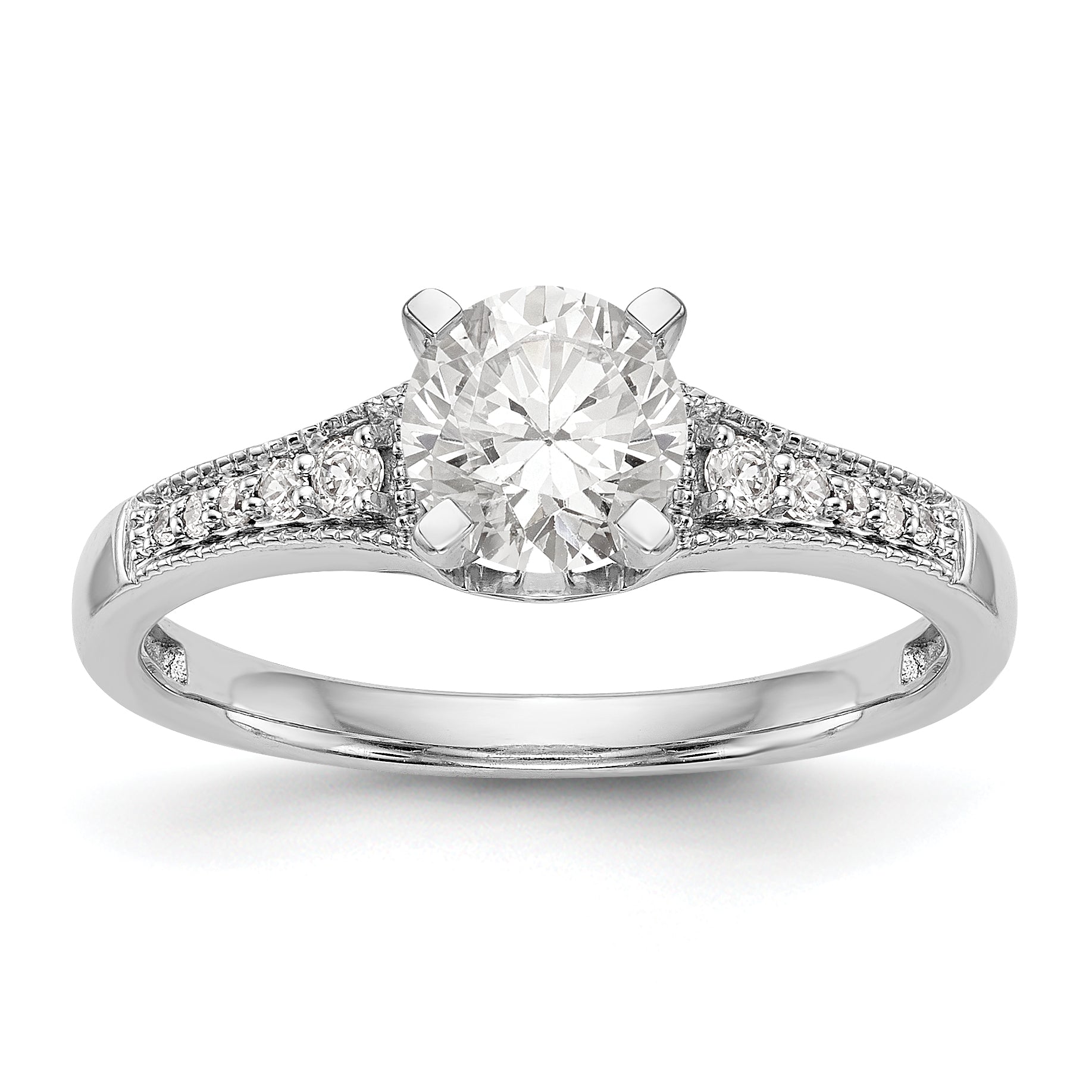 14K White Gold Diamond Peg Set CZ Engagement Ring