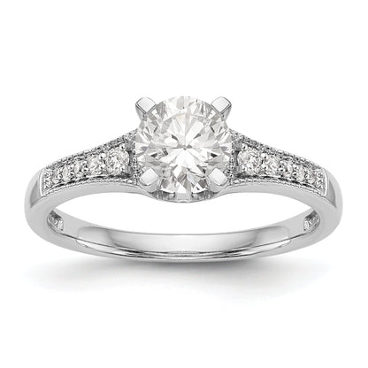 14K White Gold Diamond Peg Set CZ Engagement Ring