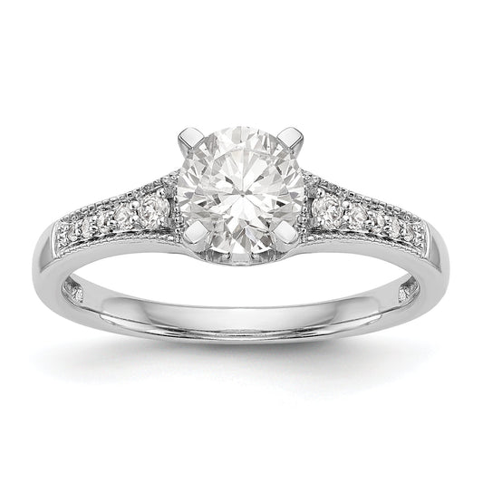 14K White Gold Diamond Peg Set CZ Engagement Ring