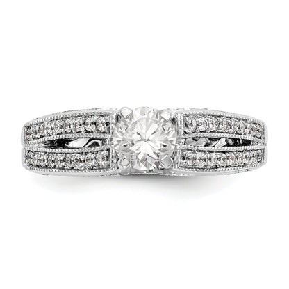 14K White Gold Peg Set Simulated Diamond Engagement Ring