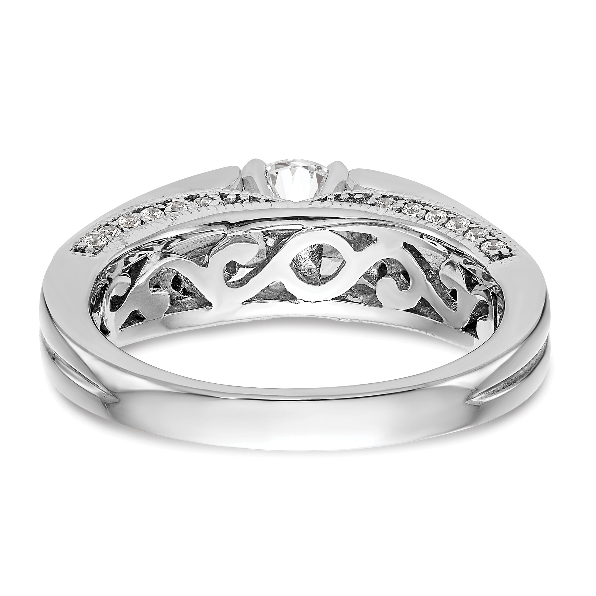 14K White Gold Peg Set Simulated Diamond Engagement Ring