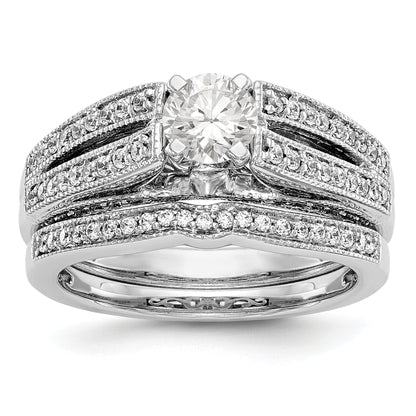 14K White Gold Peg Set Simulated Diamond Engagement Ring